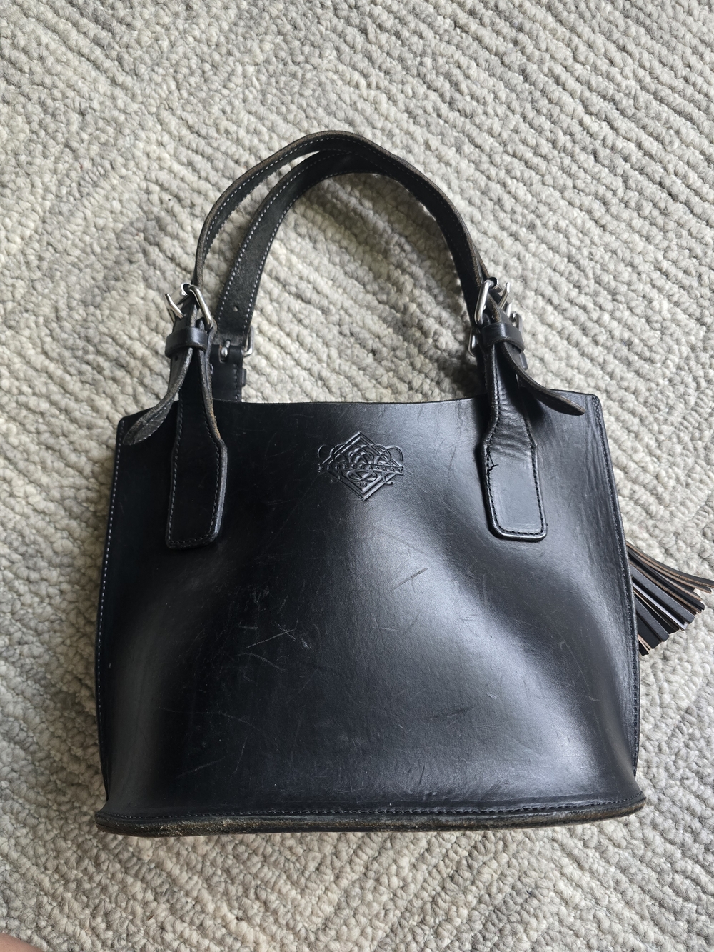 Classic Black Leather Women's Shoulder Bag by Rebecca Ray